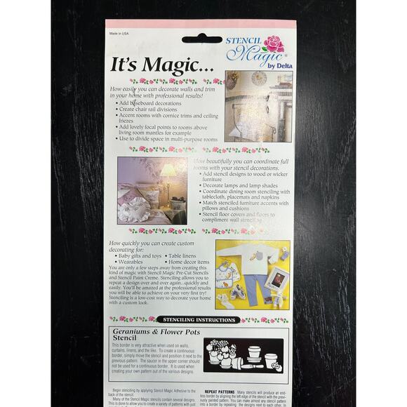 90s Vintage- Stencil Magic By Delta- Geraniums Pots No. 95 138 0012 NWT craft - Picture 3 of 6